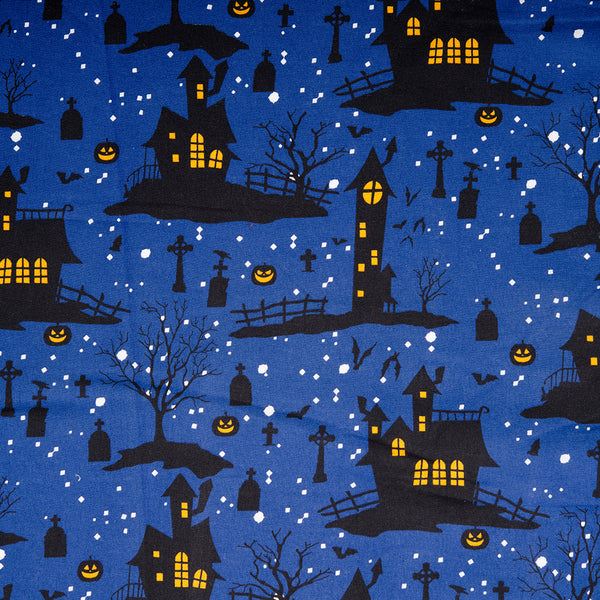 SEW SPOOKTACULAR Printed cotton - Haunted House - Blue