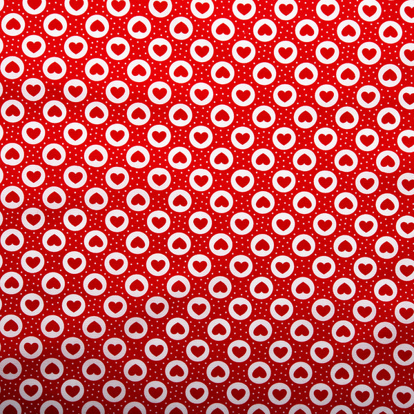 VALENTINE'S Printed Cotton - Circles / Hearts - Red