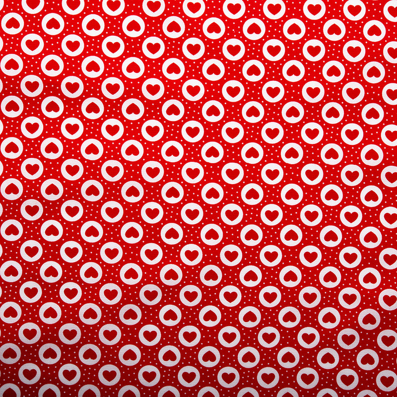 Coton imprimé ST-VALENTIN - Cercles / Cœurs - Rouge