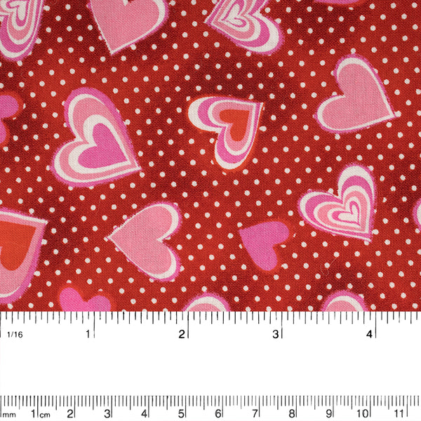 VALENTINE'S Printed Cotton - Heart / Dots - Red
