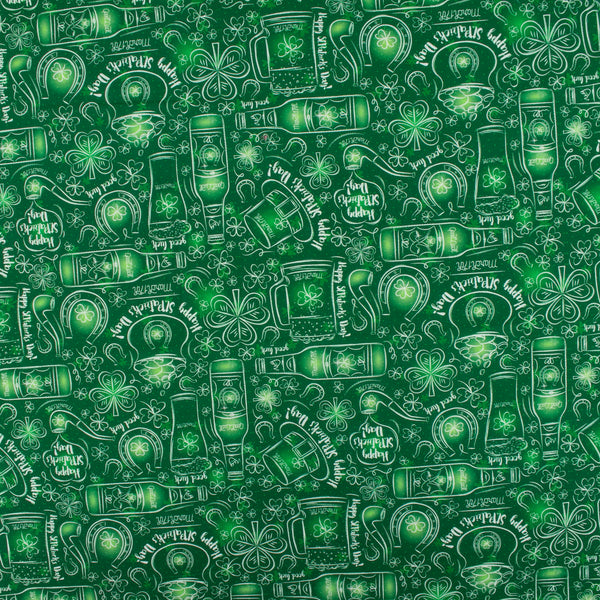 SAINT PATRICK Cotton print - Clovers / Beers - Green