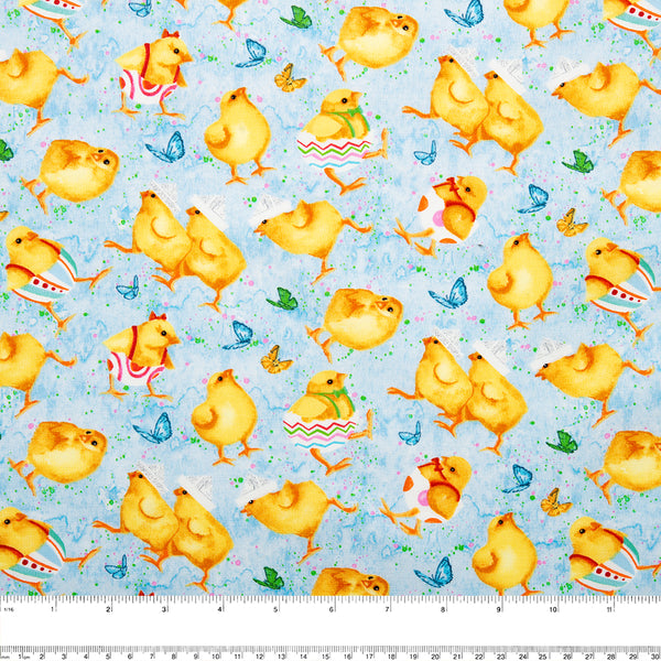 EASTER Printed Cotton - Chicks - Blue