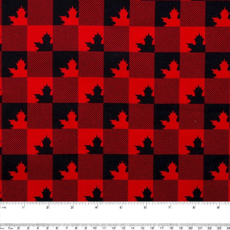 I LOVE CANADA Cotton print - Buffalo plaid / Maple leaf - Red