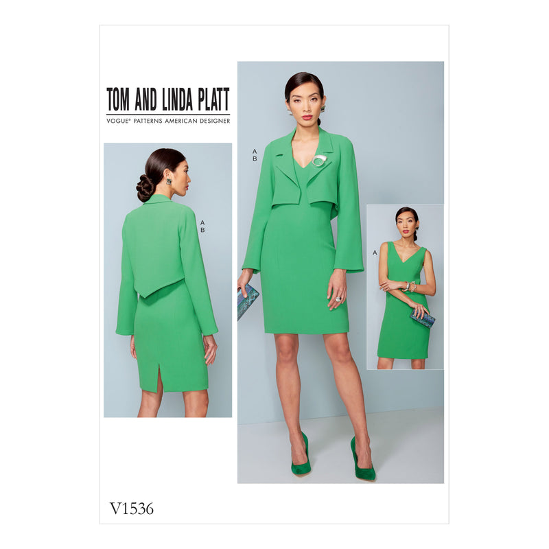 V1536 Misses'/Misses' Petite Cropped Jacket and V-Neck, Princess Seam Dress