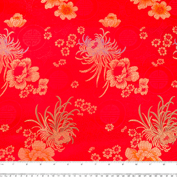 Brocart Chinois - Camélia - rouge / or