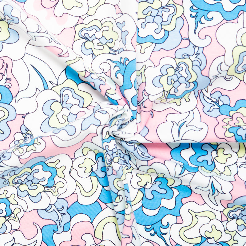 Cotton Lycra Knit Print - IMA-GINE F21 - Geometric flower - Pink