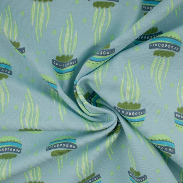 Cotton Lycra Knit Print - IMA-GINE F21 - Jellyfish - Blue