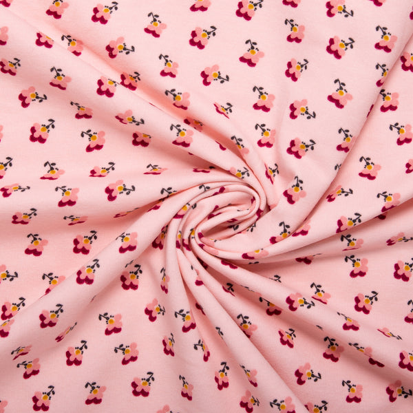 ORGANIC Printed Sweatshirt Fleece - GOTS - Flowers - Pink