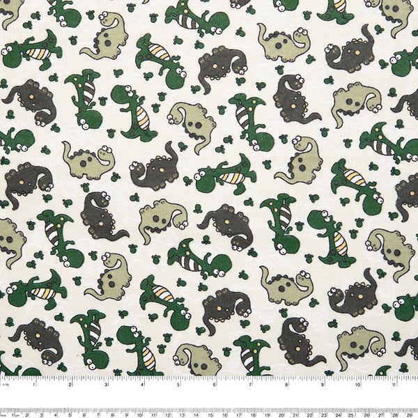 CHARLIE Printed Flannelette - Dino dance - Taupe