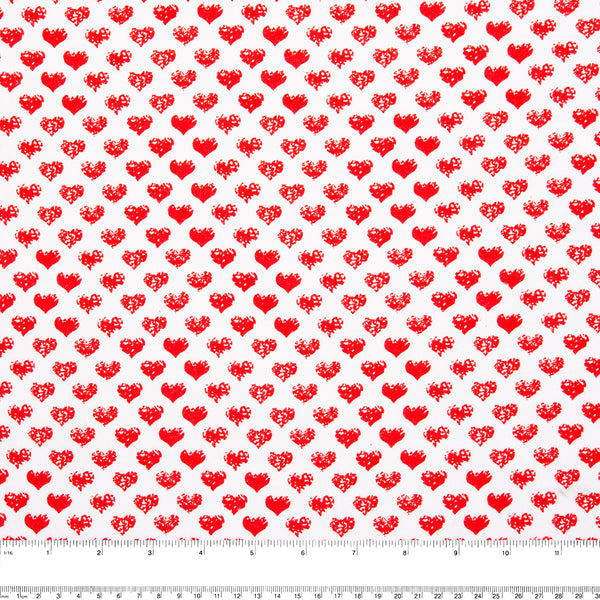 CHARLIE Printed Flannelette - Hearts - White / Red