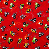 CHARLIE Printed Flannelette - Tractor - Red