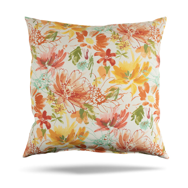 Decorative Outdoor Cushion - Floral - Orange - 24 x 24''