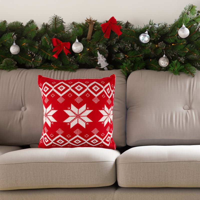 Decorative cushion cover - Snowflake - Red - 17 x 17''