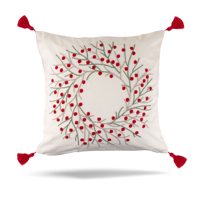 Decorative cushion cover - Berry Wreath - White - 17 x 17''