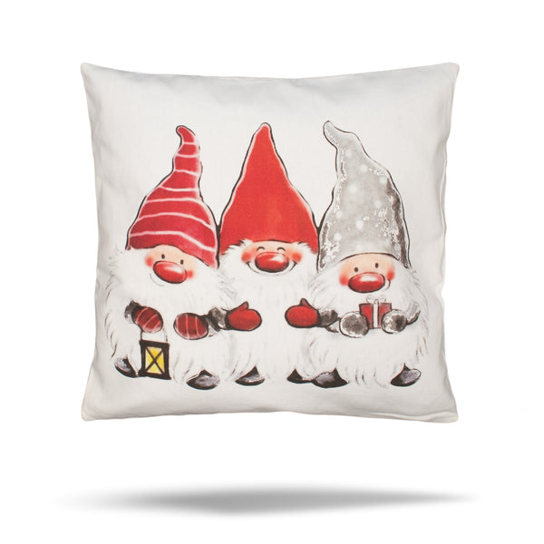 Housse de coussin décoratif - Amis Gnome - Blanc - 17 x 17 po