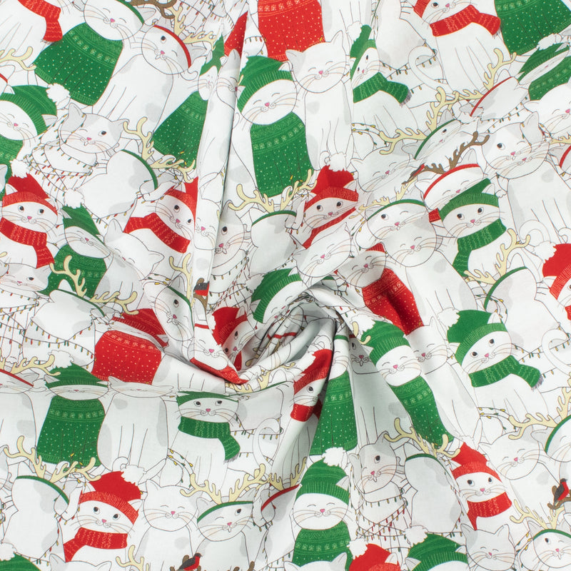 Coton imprimé - Noël des animaux II - 004 - Blanc