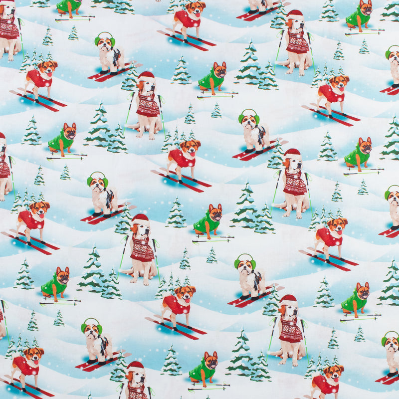 Coton imprimé - Noël des animaux II - 005 - Bleu Pâle