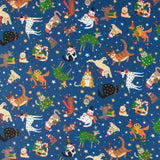 Coton imprimé - Noël des animaux II - 006 - Bleu