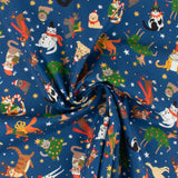 Coton imprimé - Noël des animaux II - 006 - Bleu