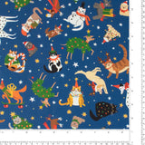 Coton imprimé - Noël des animaux II - 006 - Bleu