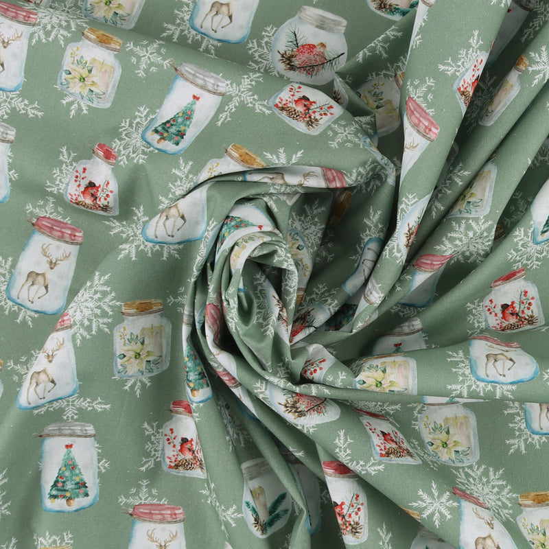 Printed Cotton - Natural Holiday - 003 - Sage