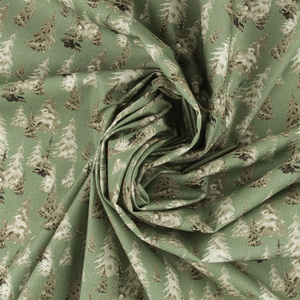 Printed Cotton - Natural Holiday - 007 - Sage