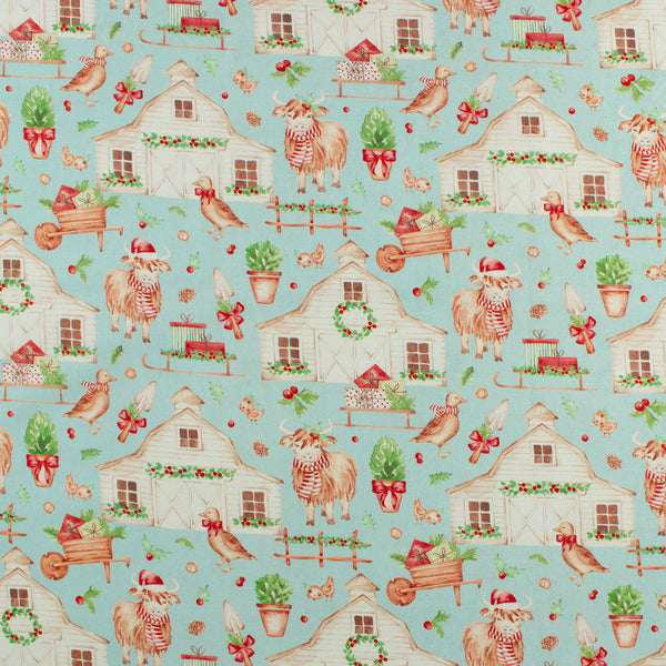 Printed Cotton - Festive Farm - 001 - Light Blue