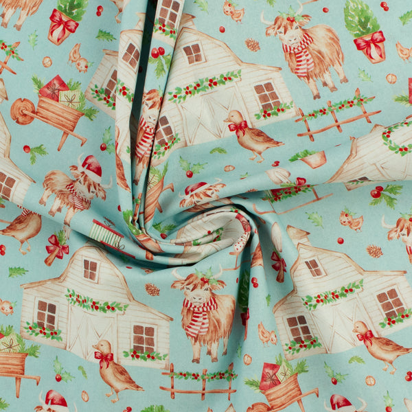 Printed Cotton - Festive Farm - 001 - Light Blue