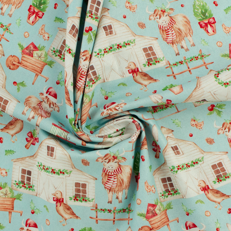 Coton imprimé - Ferme festive - 001 - Bleu Pâle