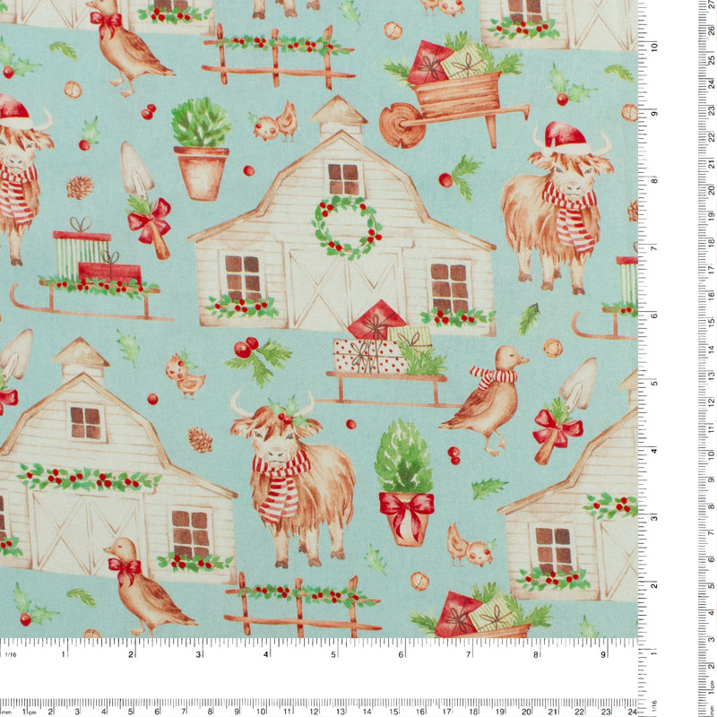 Coton imprimé - Ferme festive - 001 - Bleu Pâle