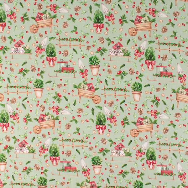 Printed Cotton - Festive Farm - 002 - Sage