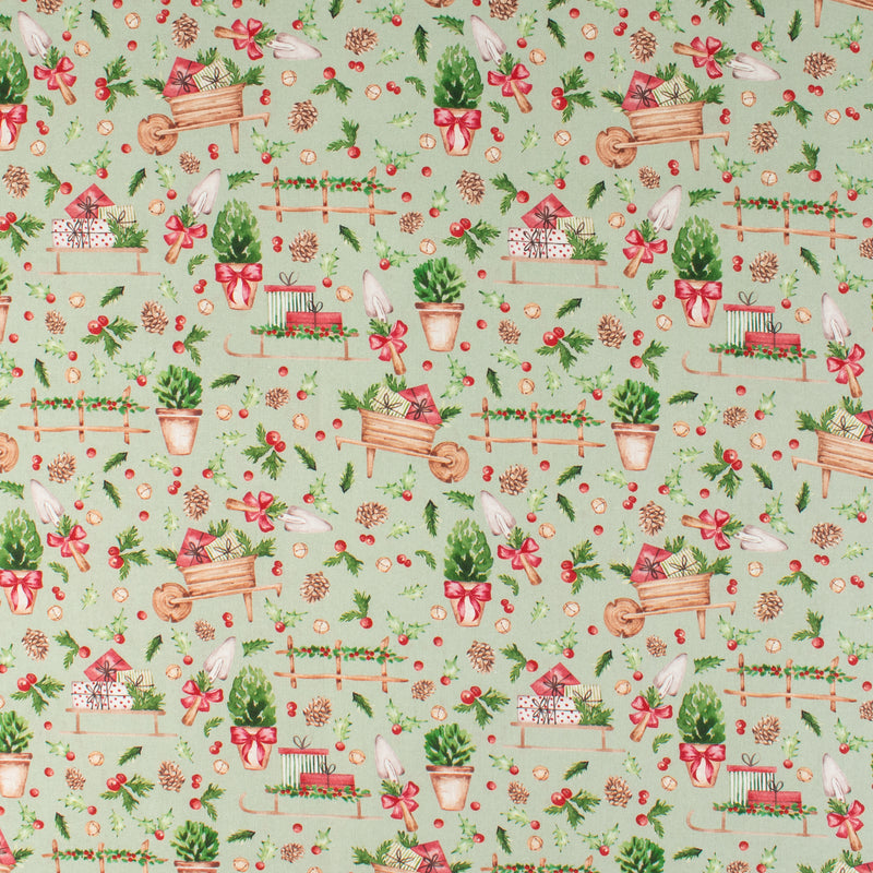 Coton imprimé - Ferme festive - 002 - Sauge