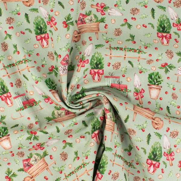 Printed Cotton - Festive Farm - 002 - Sage