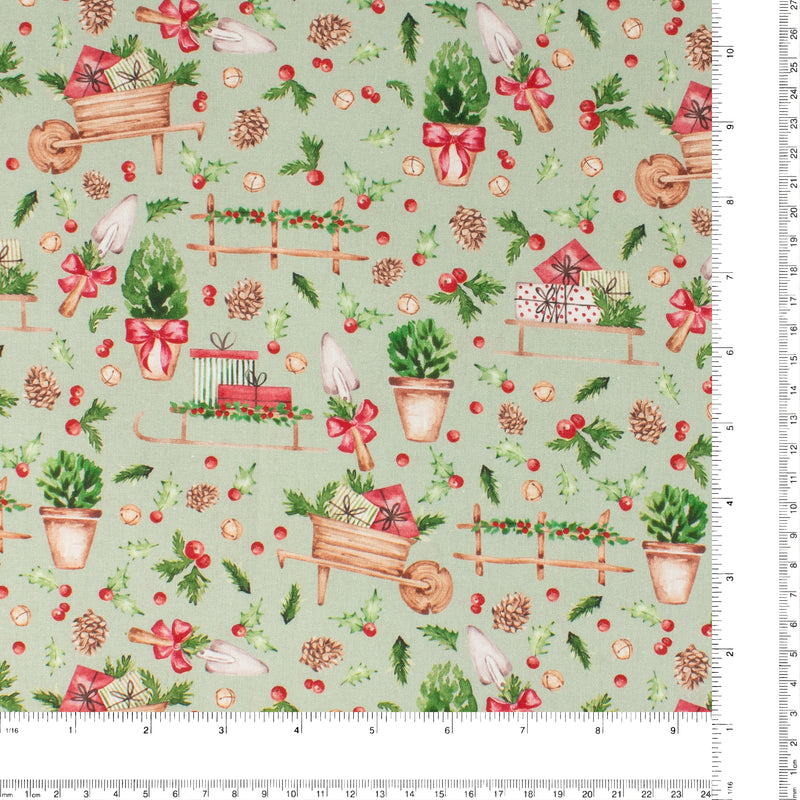 Coton imprimé - Ferme festive - 002 - Sauge