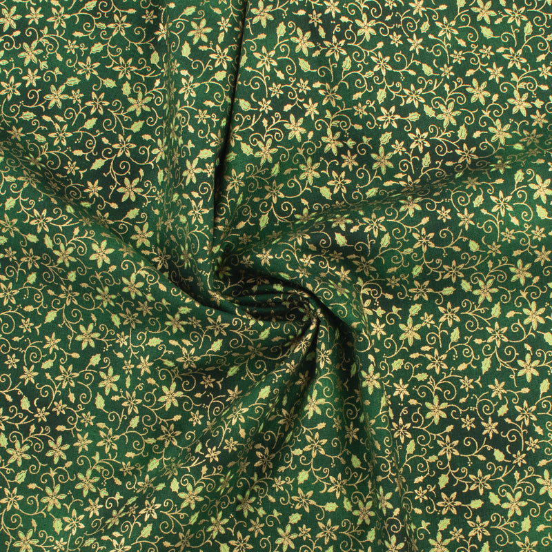 Coton imprimé - Assortiment des Fêtes - 008 - Vert et Doré