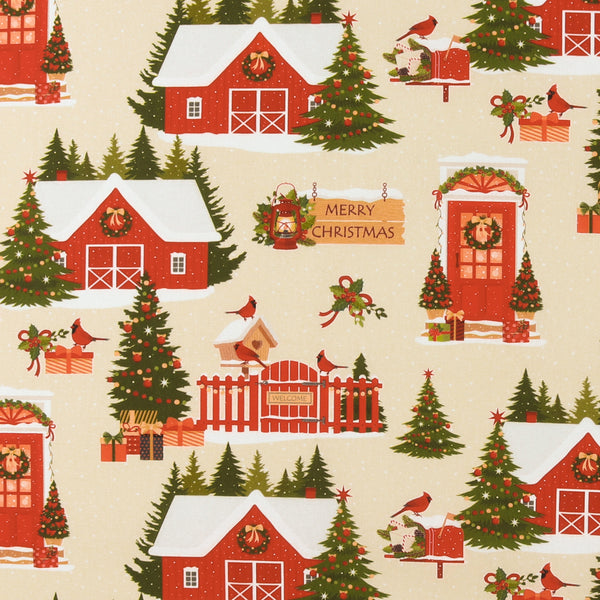 Coton imprimé - Tradition des Fêtes - 010 - Crème