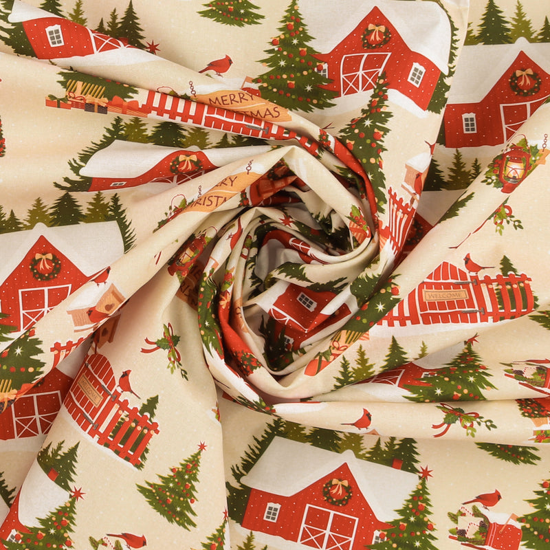 Coton imprimé - Tradition des Fêtes - 010 - Crème