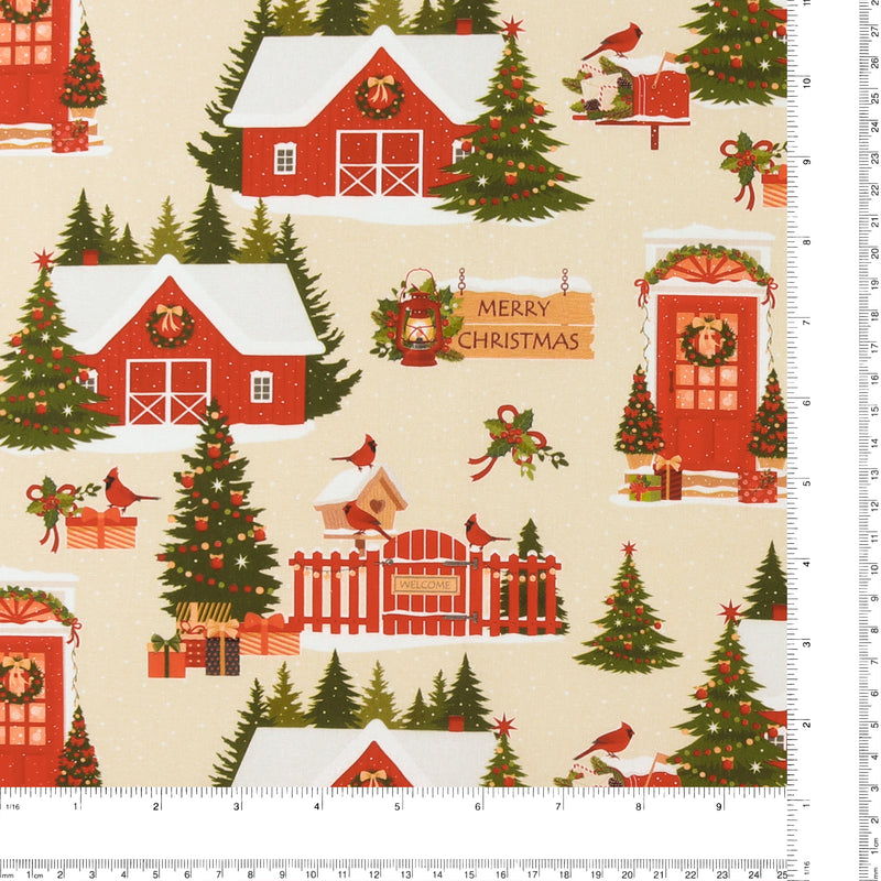 Coton imprimé - Tradition des Fêtes - 010 - Crème