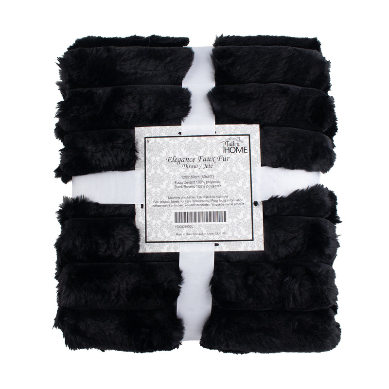 Elegance Decorative Ribbed fur throw - Black - 50 x 60''