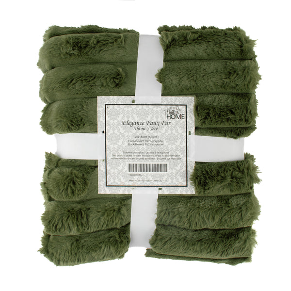 Elegance Decorative Ribbed fur throw - Green - 50 x 60''