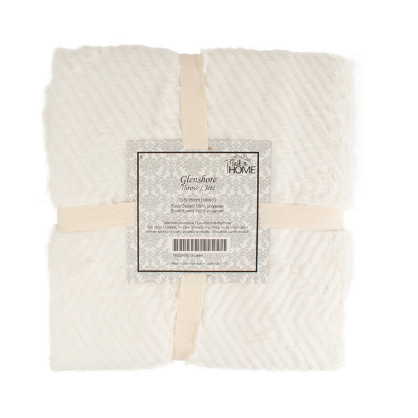 Decorative Chevron Embossed fur throw - Cream - 50 x 60''