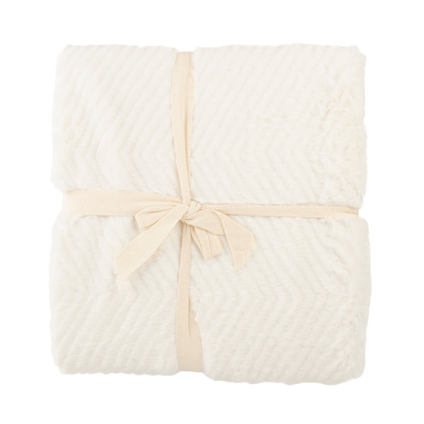 Decorative Chevron Embossed fur throw - Cream - 50 x 60''