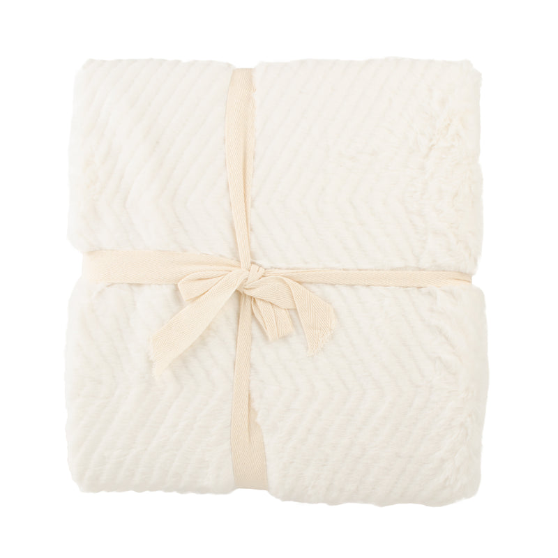 Decorative Chevron Embossed fur throw - Cream - 50 x 60''