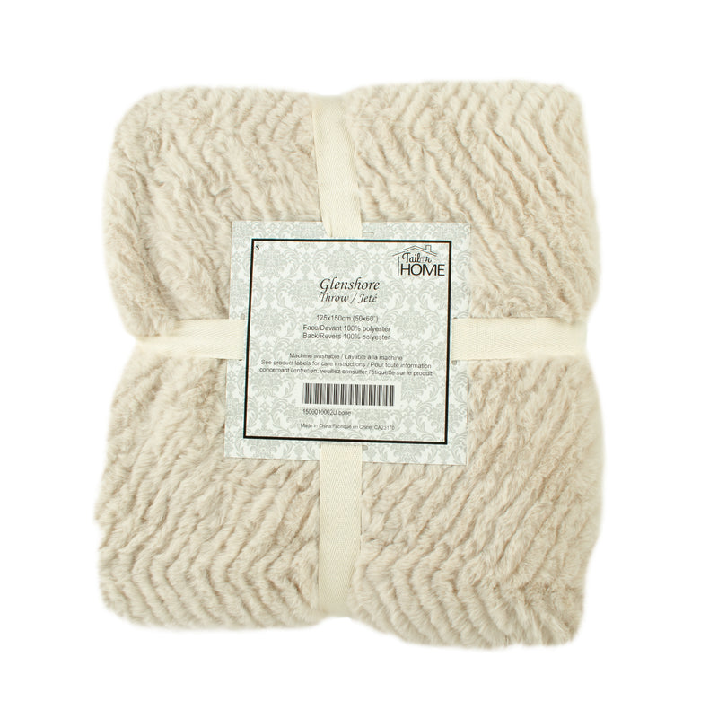 Decorative Chevron Embossed fur throw - Bone - 50 x 60''
