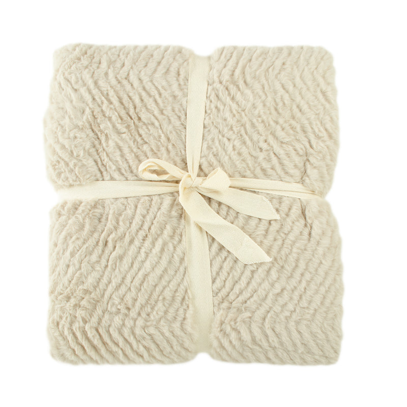 Decorative Chevron Embossed fur throw - Bone - 50 x 60''