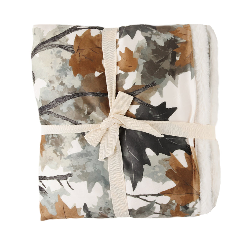 Decorative Velvet and fur throw - Leafy brown - 50 x 60''