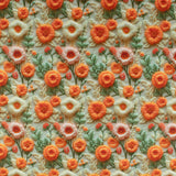 Coton imprimé - Floral II en 3D - 002 - Ivoire/Orange
