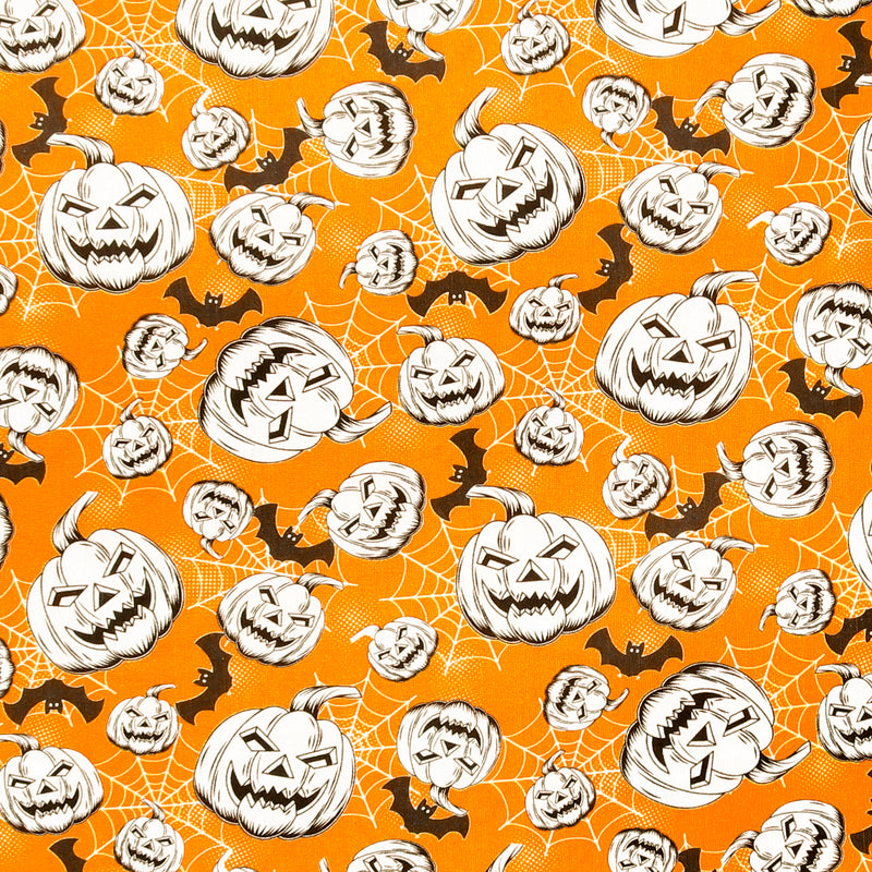 Coton imprimé - Halloween hantée - 002 - Orange