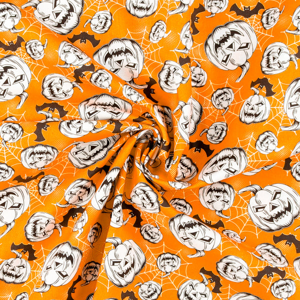 Coton imprimé - Halloween hantée - 002 - Orange