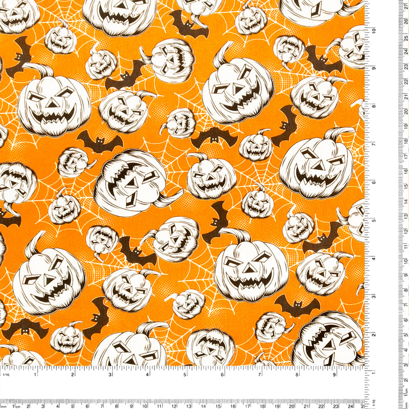 Coton imprimé - Halloween hantée - 002 - Orange